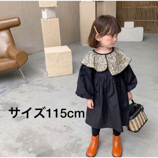 襟付きワンピース【新品】オシャレ 可愛い  パフスリーブ 黒(ワンピース)