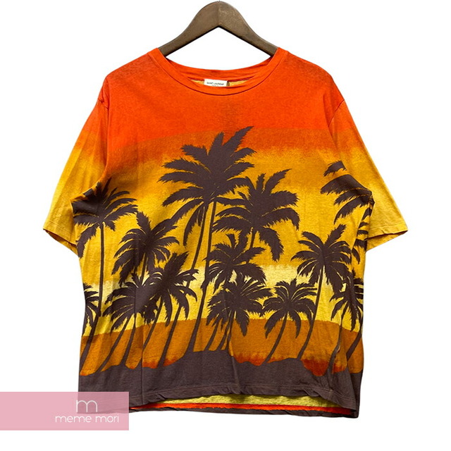 SAINT LAURENT PARIS 2016SS Palm Tree Tee 414128 Y2RM1 サンローランパリ パームツリーTシャツ 半袖カットソー 総柄プリント ヤシの木 オレンジ サイズS【230312】【-A】【me04】