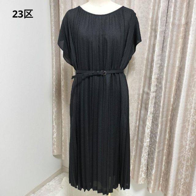 美品✨23区 ワンピース ラメ プリーツ 黒 44 2XL フォーマル