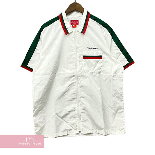 メンズSupreme 2018SS Zip Up Work Shirt シュプリーム ジップアップワークシャツ 半袖シャツ スクリプトロゴ刺繍 サイドライン ホワイト サイズS 【221120】【新古品】【me04】