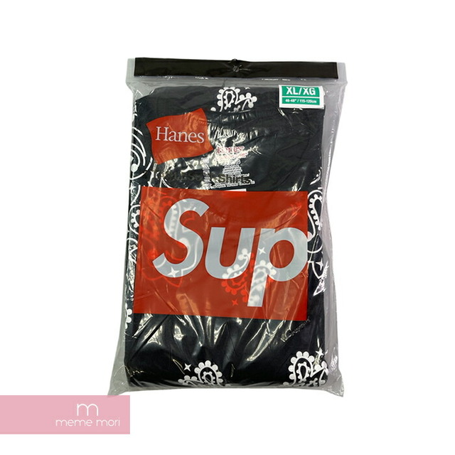 Supreme×Hanes 2022AW Bandana Tagless Tees (2 Pack) シュプリーム×ヘインズ バンダナタグレスTシャツ（1パック2枚入り）半袖カットソー パックT インナー ペイズリー柄 ブラック サイズXL 【221006】【新古品】【me04】