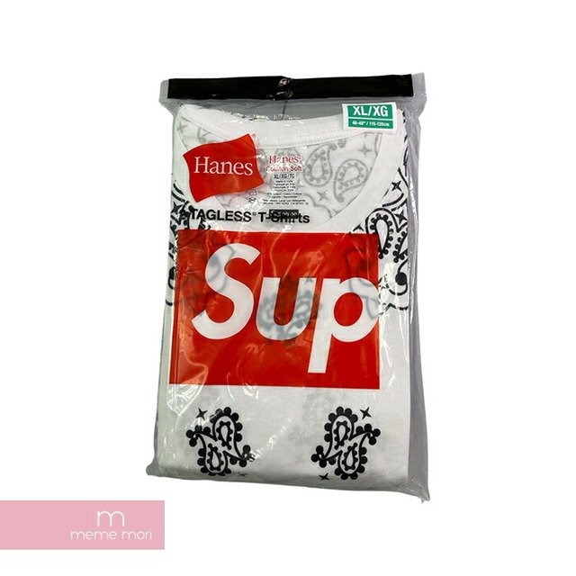 Supreme×Hanes 2022AW Bandana Tagless Tees (2 Pack) シュプリーム×ヘインズ バンダナタグレスTシャツ（1パック2枚入り）半袖カットソー パックT インナー ペイズリー柄 ホワイト サイズXL 【221006】【新古品】【me04】トップス