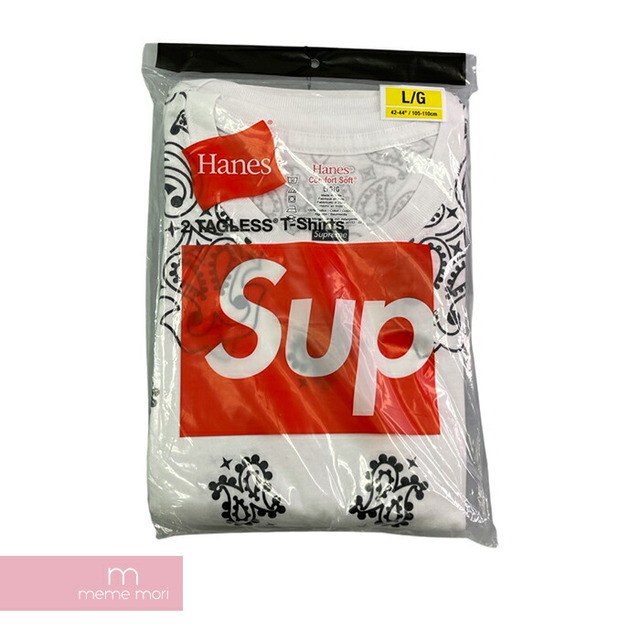 メンズSupreme×Hanes 2022AW Bandana Tagless Tees (2 Pack) シュプリーム×ヘインズ バンダナタグレスTシャツ（1パック2枚入り）半袖カットソー パックT インナー ペイズリー柄 ホワイト サイズL 【221006】【新古品】【me04】