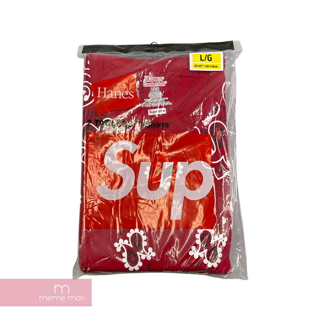 Supreme×Hanes 2022AW Bandana Tagless Tees (2 Pack) シュプリーム×ヘインズ バンダナタグレスTシャツ（1パック2枚入り）半袖カットソー パックT インナー ペイズリー柄 レッド サイズL 【221006】【新古品】【me04】