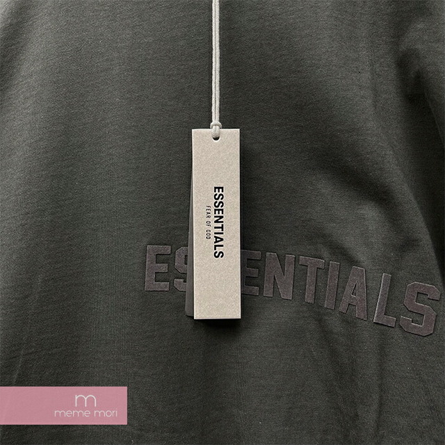 FEAR OF GOD ESSENTIALS 2023SS L/S Tee Off Black エッセンシャルズ ロングスリーブTシャツ オフブラック 長袖カットソー ロンT フロッキープリント オリーブブラック サイズL【230325】【新古品】【me04】