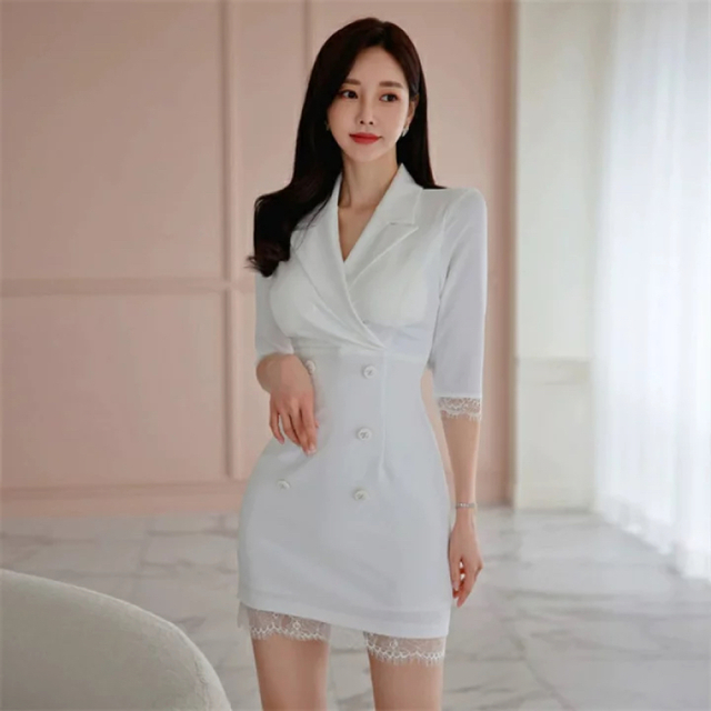 白ワンピース　ミニ丈ワンピース　セクシー　韓国ファッションam300 レディースのワンピース(ミニワンピース)の商品写真