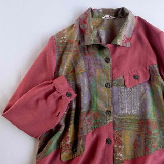 アートヴィンテージ(ART VINTAGE)のused レトロ ピンク 柄 ブラウス シャツ 古着 ヴィンテージvintage(シャツ/ブラウス(長袖/七分))