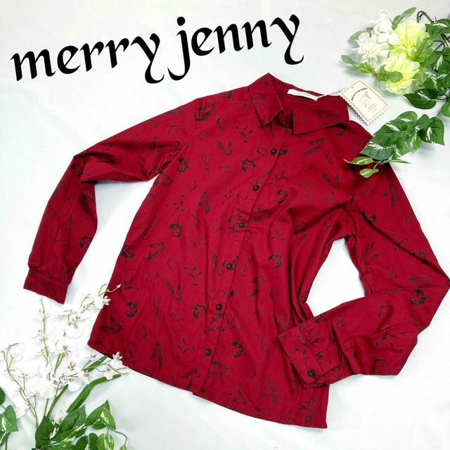 merry jenny(メリージェニー)の【新品】半額 merry jenny 総柄シャツ 赤シャツ 個性的 モード ネコ レディースのトップス(シャツ/ブラウス(長袖/七分))の商品写真