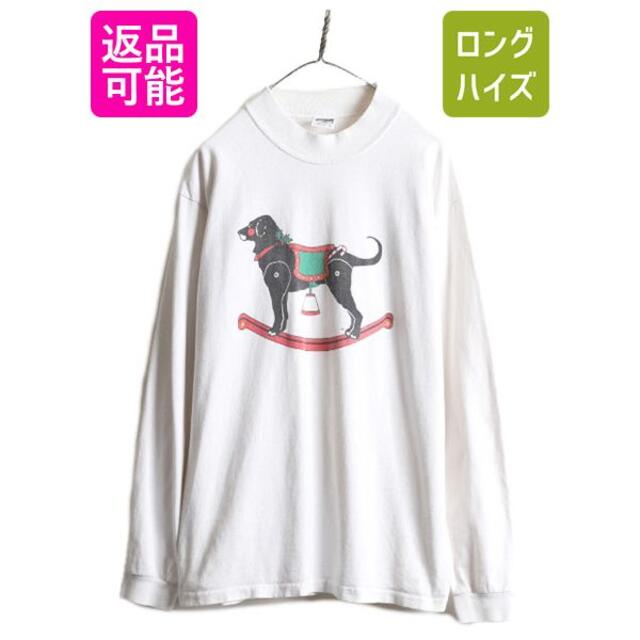 Tシャツ/カットソー(七分/長袖)90s USA製 The Black Dog ドッグ プリント 長袖Tシャツ L