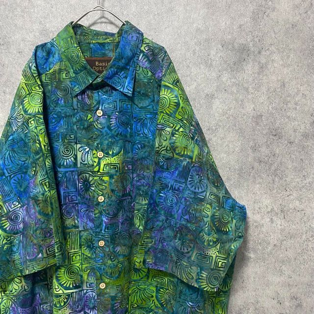 90S vintage 半袖　柄シャツ　綿　メンズL 　個性派　奇抜