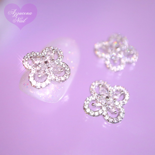 Cz Clover jewelry parts silver 2P ✧ コスメ/美容のネイル(ネイル用品)の商品写真