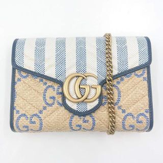 グッチ(Gucci)のGUCCI グッチ ラフィア×レザー GGマーモント チェーンウォレット(ショルダーバッグ)