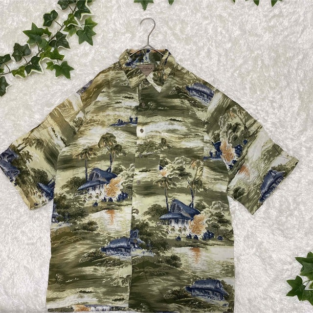 柄シャツ 総柄 古着 幾何学柄 デザインシャツ レーヨン ハワイアン