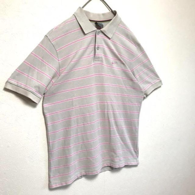 NIKE(ナイキ)の90s NIKE ナイキ ボーダー ピンク ポロシャツ ワンポイント 刺繍ロゴ メンズのトップス(ポロシャツ)の商品写真