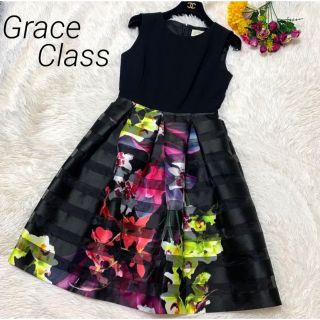 グレースクラス(Grace Class)の【美品】Grace Class 高級 ドレス ワンピース ネオン フローラル(ひざ丈ワンピース)