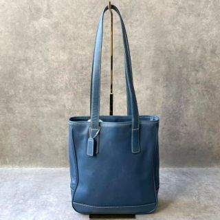 日本製・綿100% コーチ ショルダーバッグ 7776 レザー ブルー系