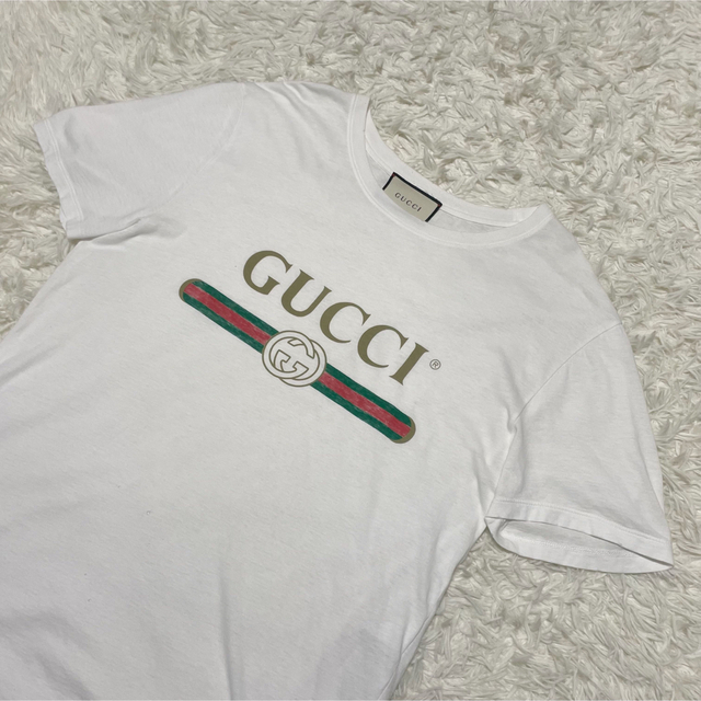 GUCCI グッチ Tシャツ シェリーライン ダメージ加工 L ロゴプリント-