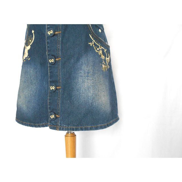franche lippee(フランシュリッペ)の美品 送料無料 フランシュリッペ インディゴ ブルー 刺繍 デニム スカート レディースのスカート(ひざ丈スカート)の商品写真
