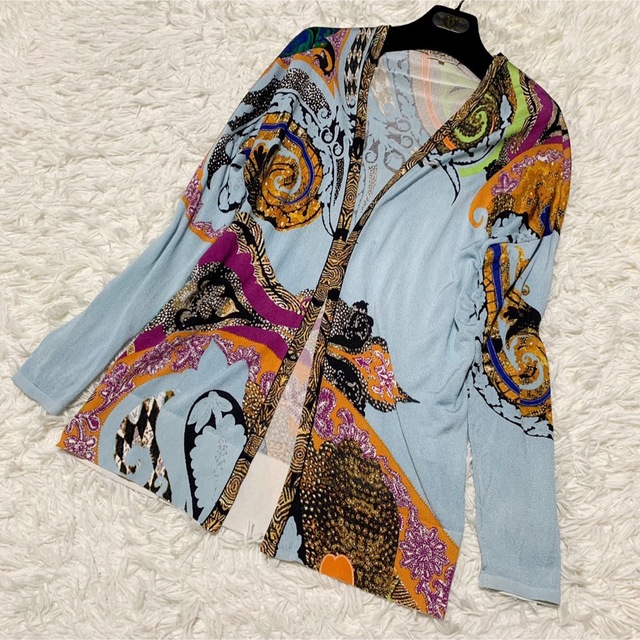 極美品✨ ETRO エトロ シルク100% カーディガン 42 XL相当 【タイム