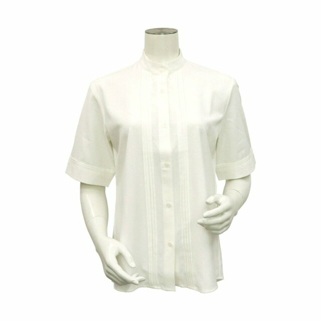 【ホワイト】(W)【デザイン】 COFREX スタンドピンタック 五分袖 レディースシャツ
