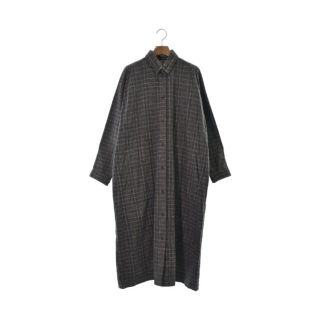 イッセイミヤケ(ISSEY MIYAKE)のISSEY MIYAKE シャツワンピース 9(M位) 茶x緑系等(チェック) 【古着】【中古】(その他)