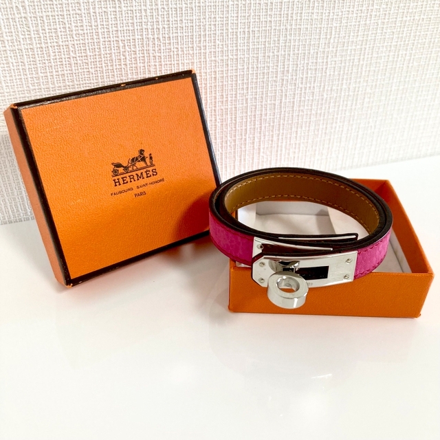 HERMES ケリー  ピンク レザーブレスレット ドゥーブルトゥール 極美品☆