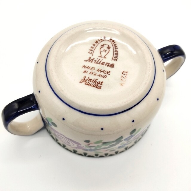 Polish Pottery - スープボウル 300ml 紫のバラ模様 ポーランド Polish Pottery - スープボウル 300ml 紫のバラ模様 ポーランド