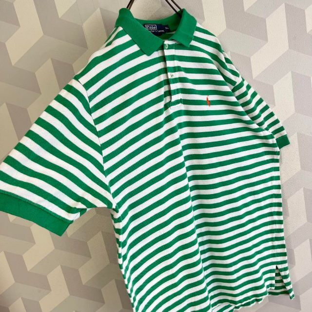 ポロ ラルフローレンXLサイズ 刺繍ロゴ ボーダー ポロシャツ 緑