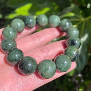 希少☆宝石質☆糸魚川翡翠ブレスレット16mm☆希少色深緑
