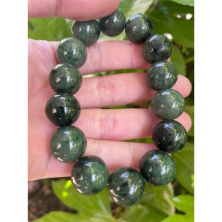 希少☆宝石質☆糸魚川翡翠ブレスレット16mm☆希少色深緑