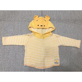 クマノプーサン(くまのプーさん)のベビープー　プーさん　Pooh　なりきり　パーカー　ボーダー　黄×白　70 80(シャツ/カットソー)