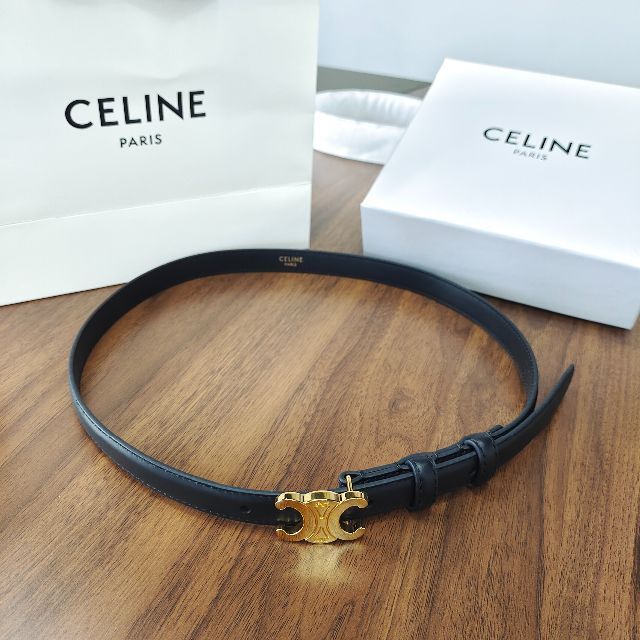 75cm CELINE セリーヌ ベルト トリオンフ カーフスキン ブラック