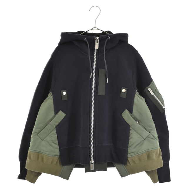 Sacai サカイ 21AW Nylon Twill Mix Hoodie ナイロン ツイル ミックス フーディー ネイビー/カーキ MA-1 ジップアップパーカー ダブルジップ レディース 21-05749 | フリマアプリ ラクマ