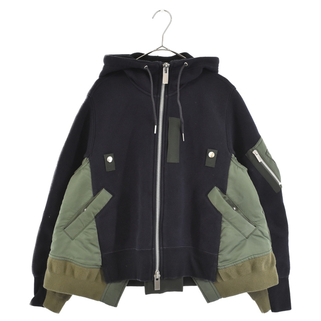 Sacai サカイ 21AW Nylon Twill Mix Hoodie ナイロン ツイル ミックス フーディー ネイビー/カーキ MA-1  ジップアップパーカー ダブルジップ レディース 21-05749 | フリマアプリ ラクマ