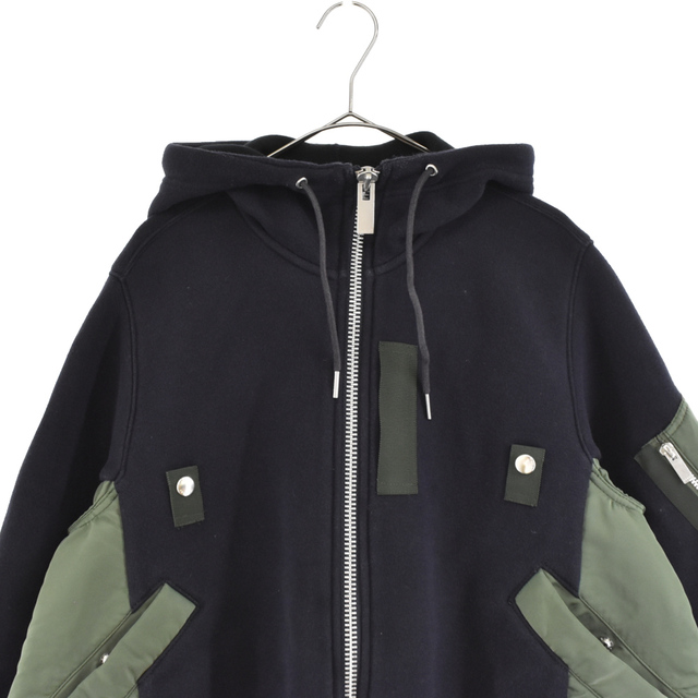 Sacai サカイ 21AW Nylon Twill Mix Hoodie ナイロン ツイル ミックス フーディー ネイビー/カーキ MA-1  ジップアップパーカー ダブルジップ レディース 21-05749