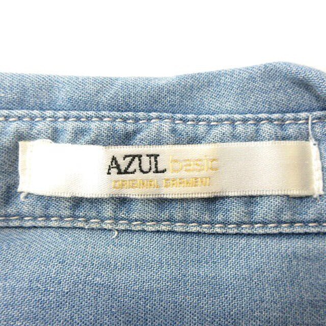 AZUL by moussy(アズールバイマウジー)のアズールバイマウジー シャンブレーシャツ 長袖 L 水色 ライトブルー ■MO レディースのトップス(シャツ/ブラウス(長袖/七分))の商品写真