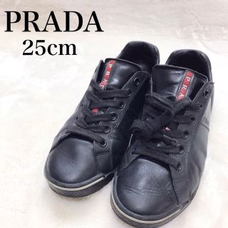 プラダ(PRADA)の美品 PRADA SPORTS レザー スニーカー プラダ ブラック 黒(スニーカー)