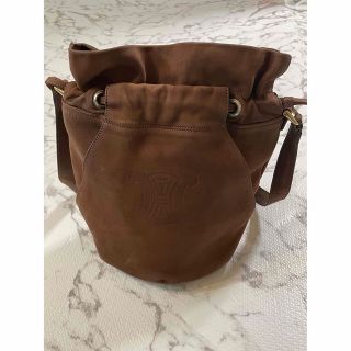 セリーヌ(celine)のCELINE セリーヌ  スウェード レザー 巾着 ショルダーバッグ ブラウン(ショルダーバッグ)