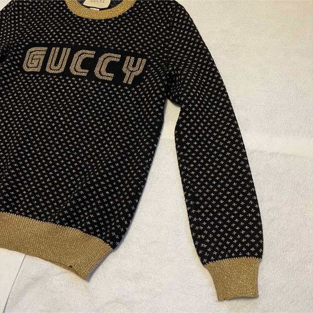 グッチ ロゴ ニット ブラック×ゴールド ユニセックス 美品 | www