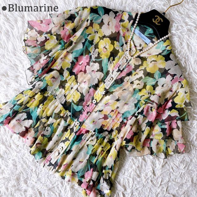 Blumarine - 極美品 ブルマリン シルク100% 花柄 フリル シフォン ブラウス イタリア製の通販 by M's select