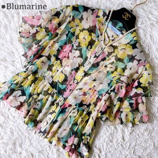 ブルマリン(Blumarine)の極美品 ブルマリン シルク100% 花柄 フリル シフォン ブラウス イタリア製(シャツ/ブラウス(半袖/袖なし))