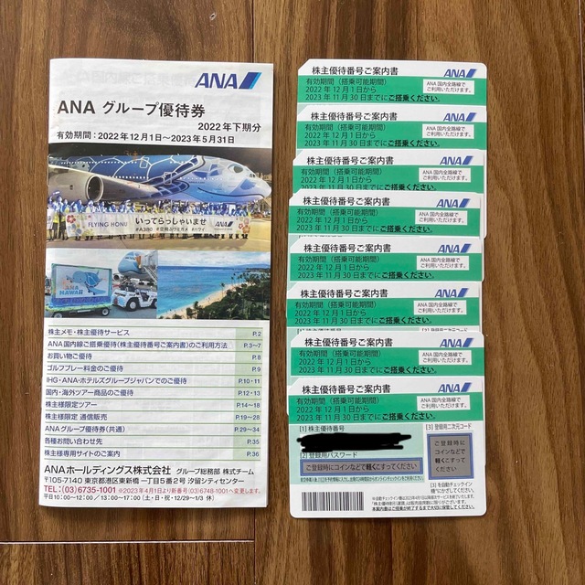 ANA株主優待券8枚、ANAグループ優待券つき 雑誌で紹介された h-peg.jp