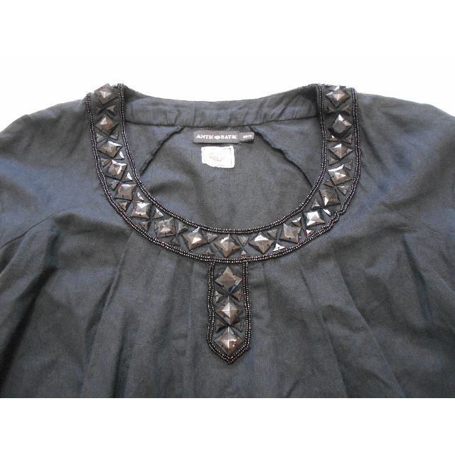 Antik batik(アンティックバティック)の美品 送料無料！ アンティックバティック 黒 コットン リネン ブラウス レディースのトップス(シャツ/ブラウス(半袖/袖なし))の商品写真