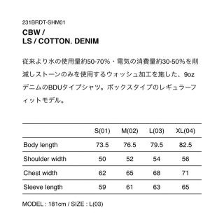 wtaps CBW/LS/COTTON.DENIM インディゴS ダブルタップス