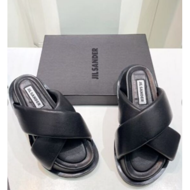 Jil Sander レザークロス サンダル 本物保証! 35%割引 lesnomadesques.com