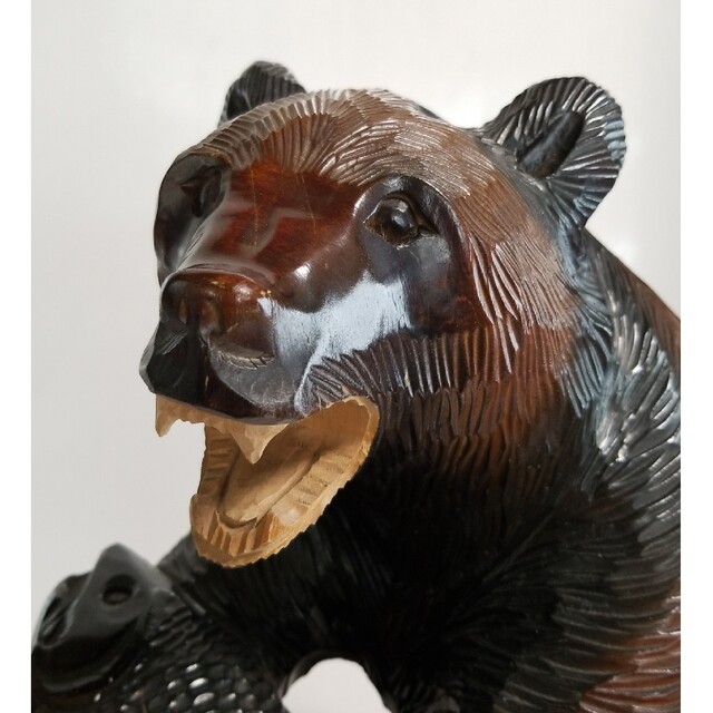 新渡戸稲造が愛用したクマの彫刻付き灰皿 木彫り 吠えヒグマ 親子 北海道記念 置物 小物入れ 灰皿 40cmの