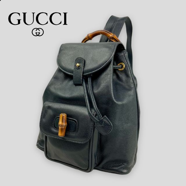 ○グッチ GUCCI○ バンブー ミニバックパック リュックサック ネイビー