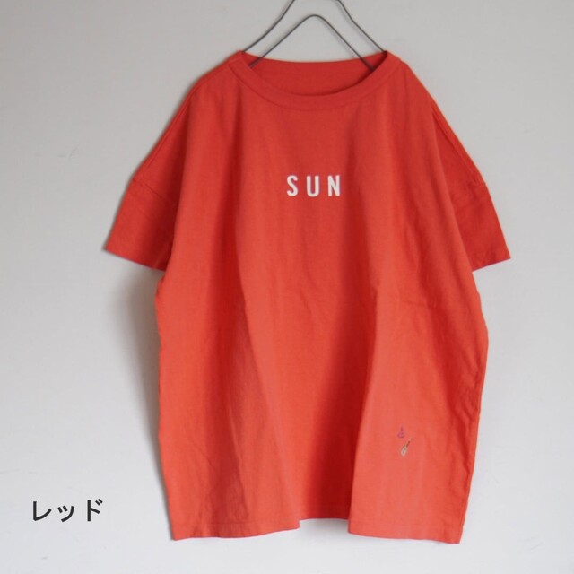 快晴堂　海上がりWIDE-Tシャツ　SUN　レッドトップス