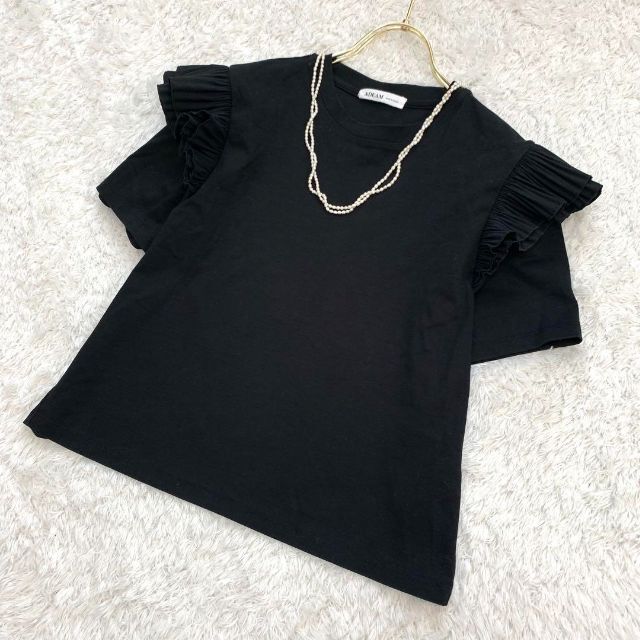 美品✨アディアム カットソー フリル ブラック リンターベリーTシャツ