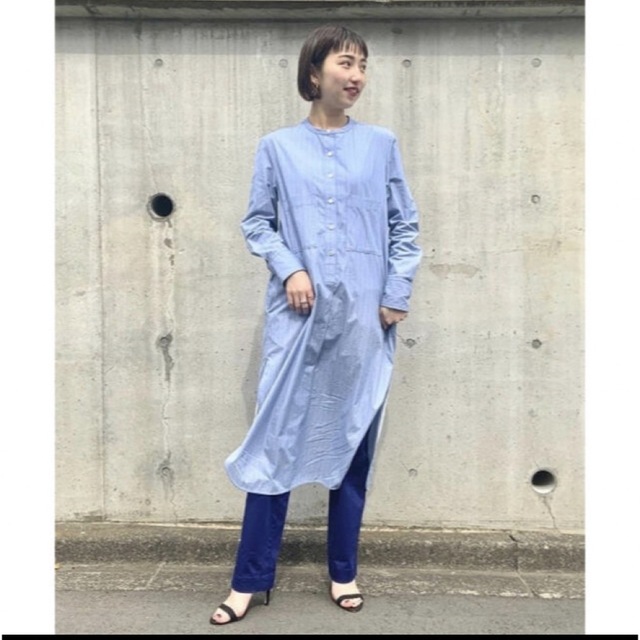 Demi-Luxe BEAMS TICCA / ストライプ ノーカラーワンピース